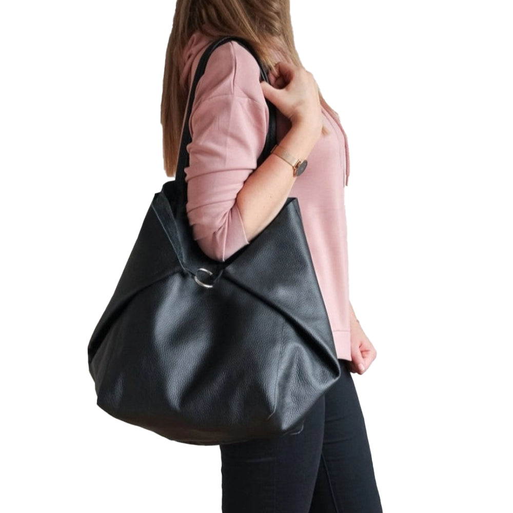 PU Leather Oversized Tote Bag with Internal Cosmetic Bag