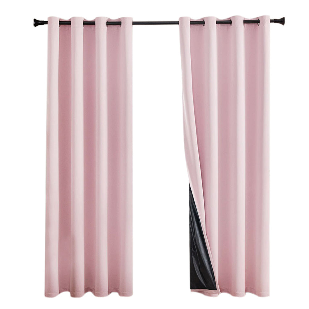 2 Pack 100 Percent Blackout Curtains with Black Liner for Bedroom Living Room and Office-Pink