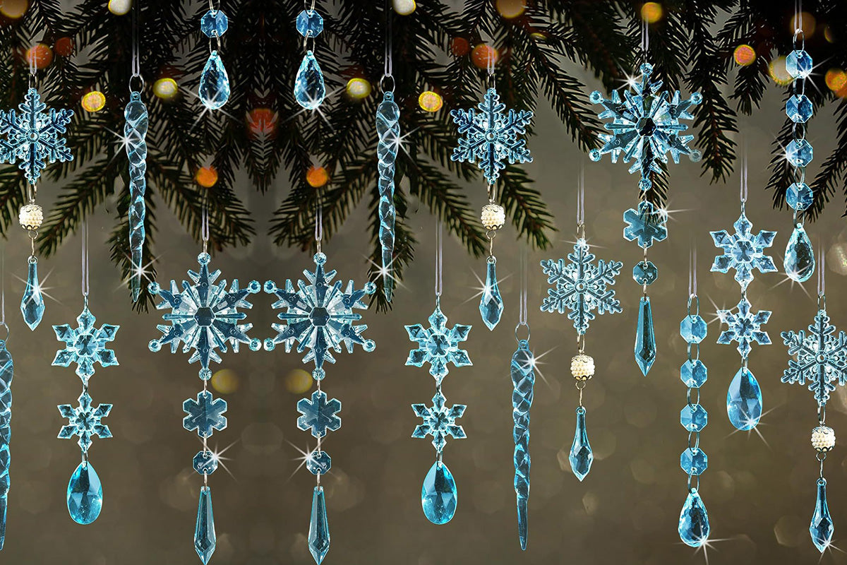 18Pcs Hanging Acrylic Christmas Snowflake Icicle Drop Ornaments for Xmas Tree