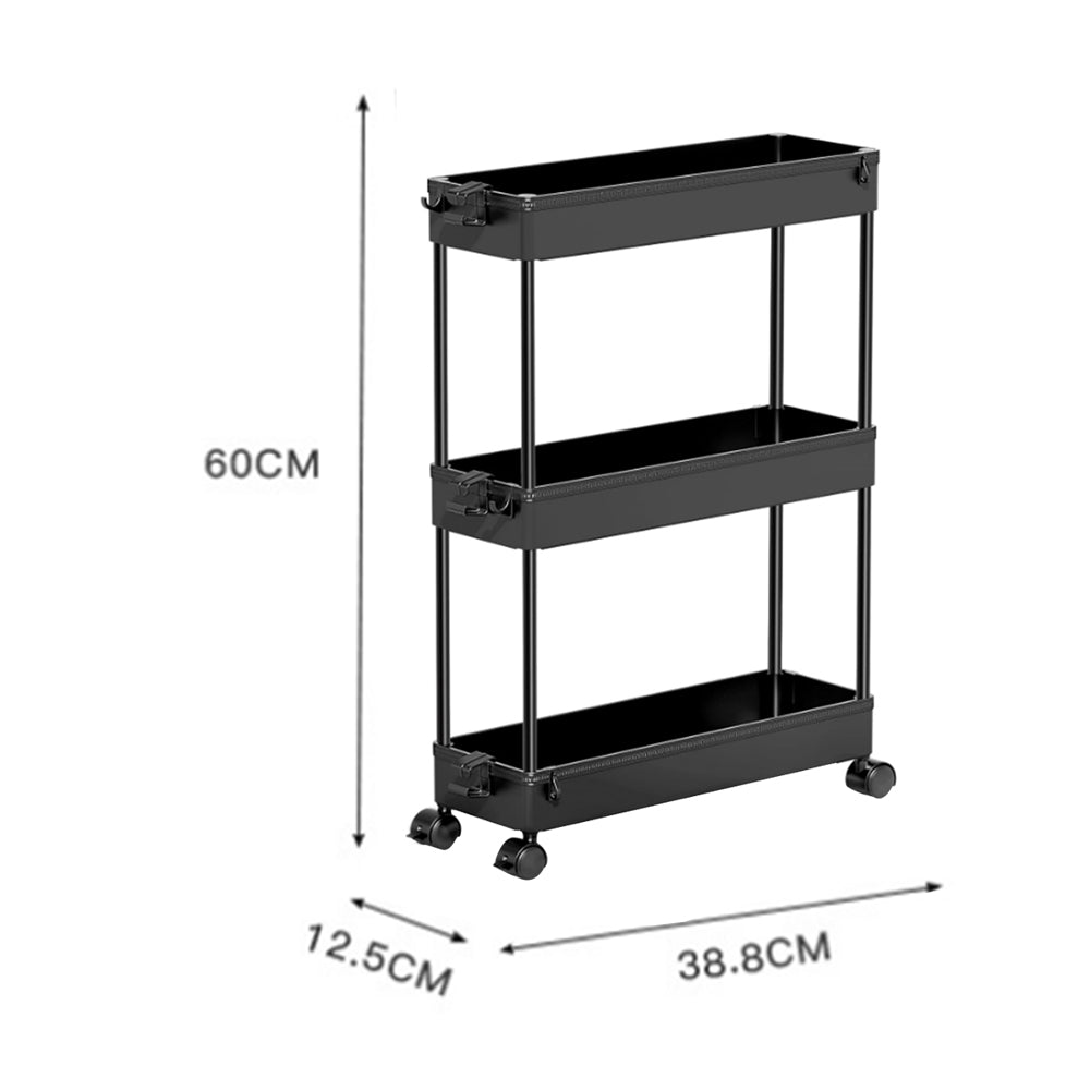 3 Tier Kitchen Bathroom Slim Rolling Trolley Storage Shelf