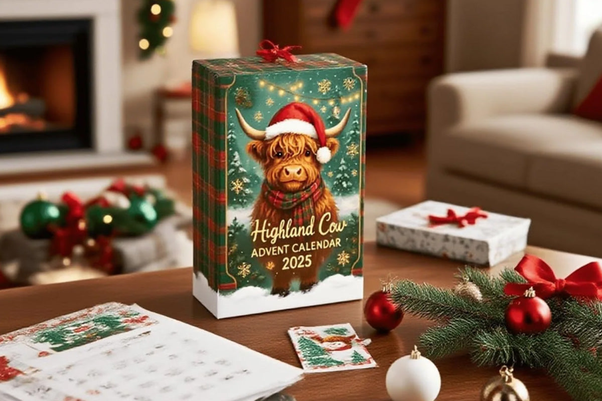 2D Highland Cow Advent Calendar 24 Days Christmas Countdown Calendar for Xmas Tree