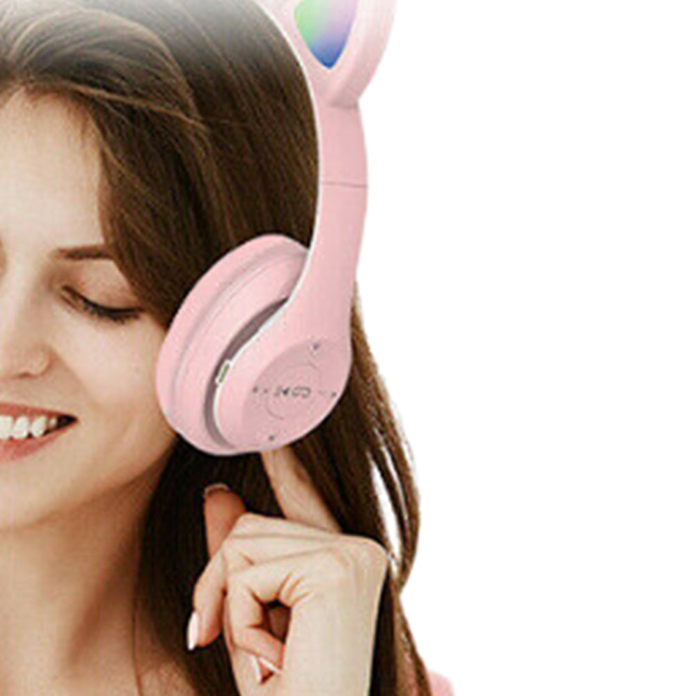 Bluetooth 5.0 Wireless Cat Ear Headset Foldable LED Kitty Headphone