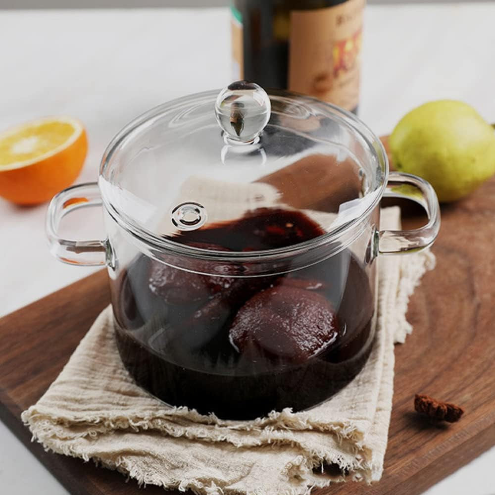 Glass Cooking Pot Double-Handled Heat-Resistant Clear Glass Stovetop Pot with Lid