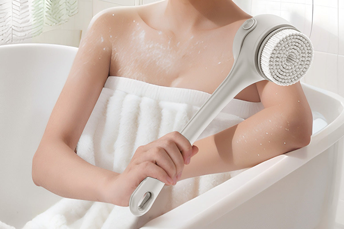 Electric Body Back Scrubber for Shower Dual Handle Bath Brush for Exfoliating Massage
