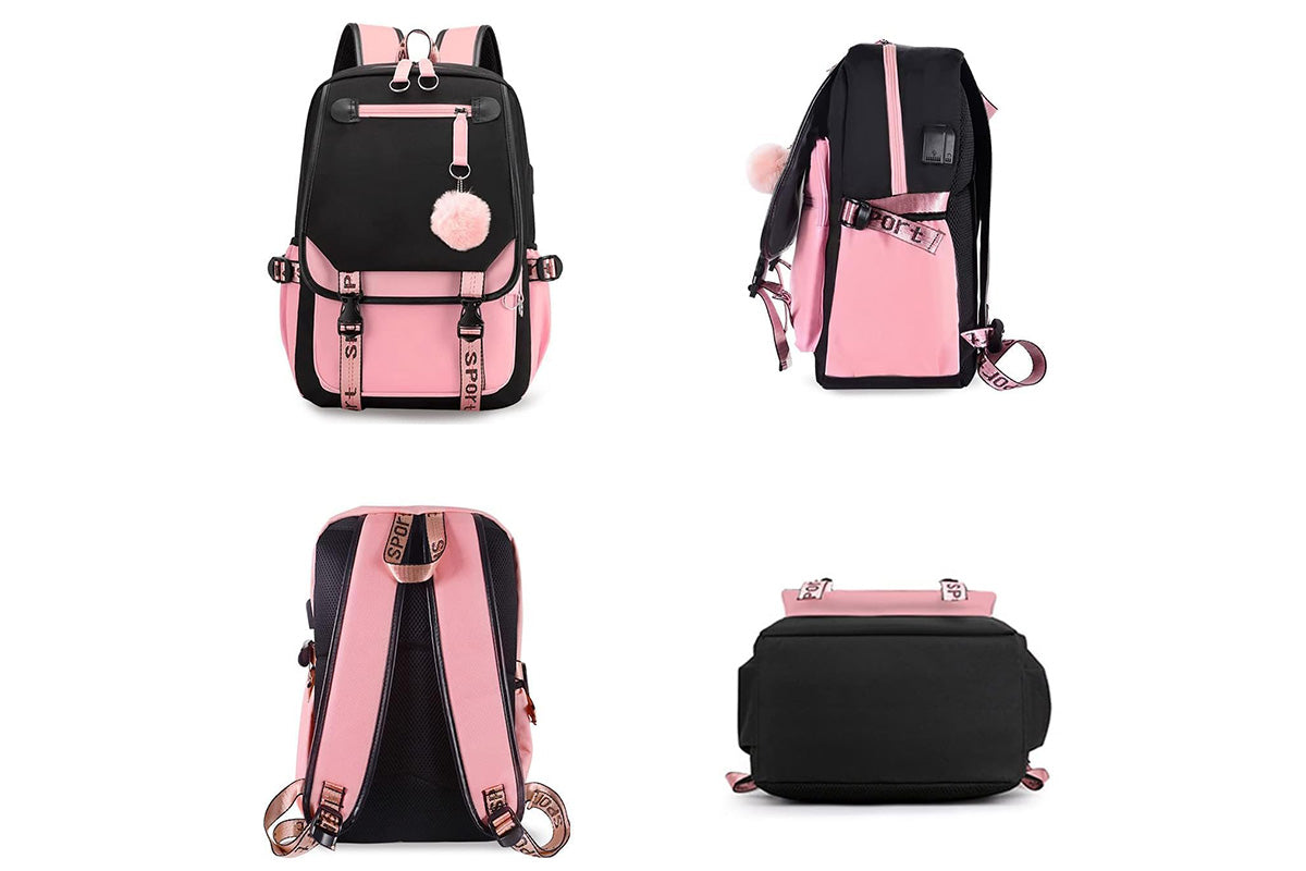 Girls Backpack Middle School Students Bookbag with USB Charge Port