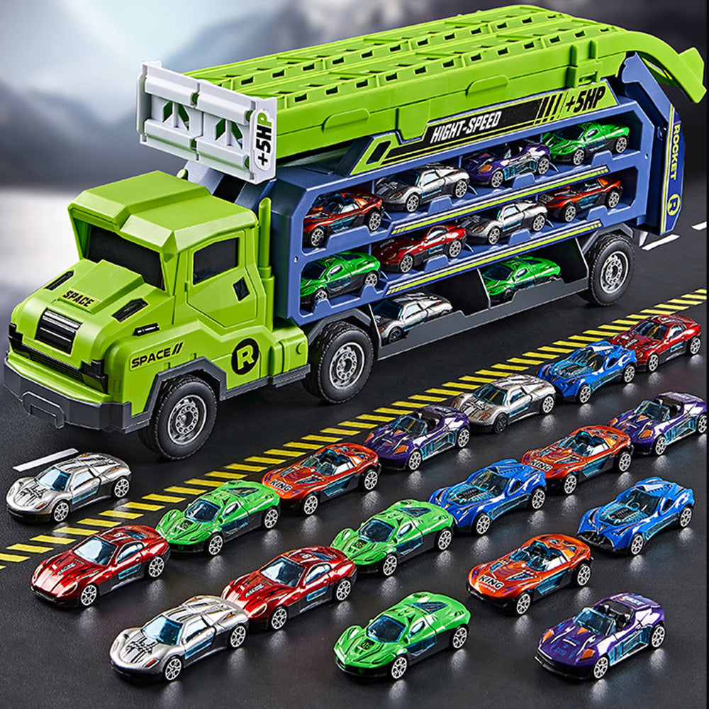 Carrier Truck Transport Car Toys Foldable 3 Layer Car Race Track Toys With 6 Toy Cars