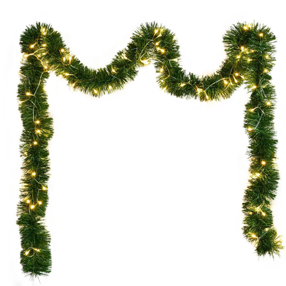 10m Christmas Garland with 100 LED Lights Artificial Wreath Stairs Rattan Decoration