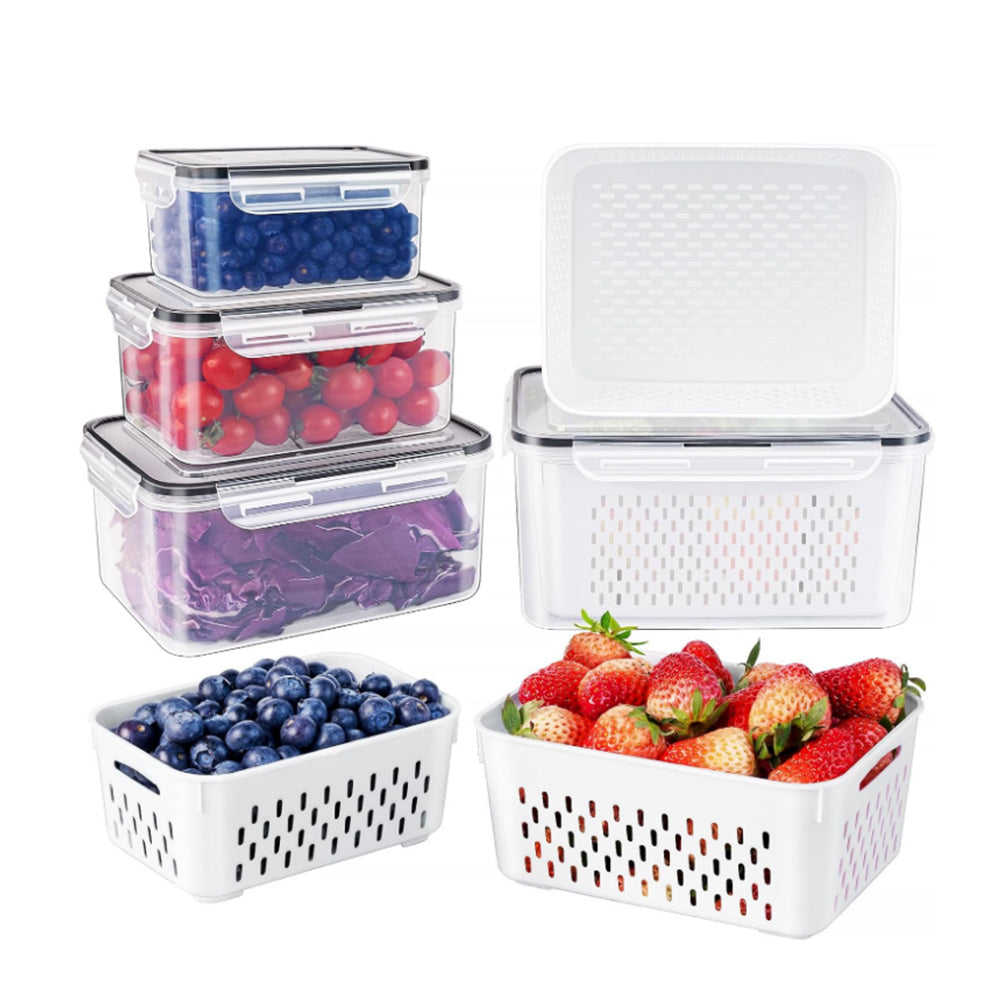 3Pack Fridge Food Storage Container Sets with Lids and Strainer