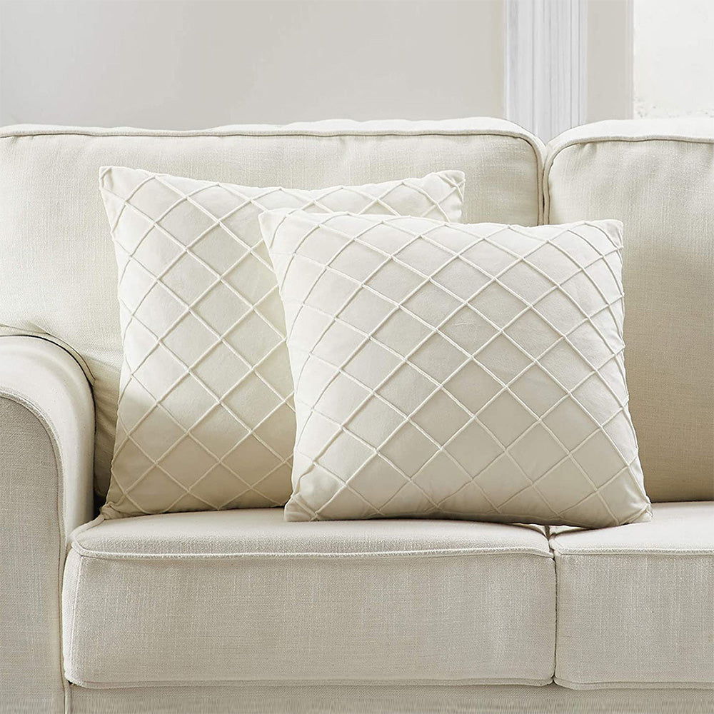 Velvet Rhombus Pleated Cushion Cover for Sofa Bedroom and Window Seat-Beige