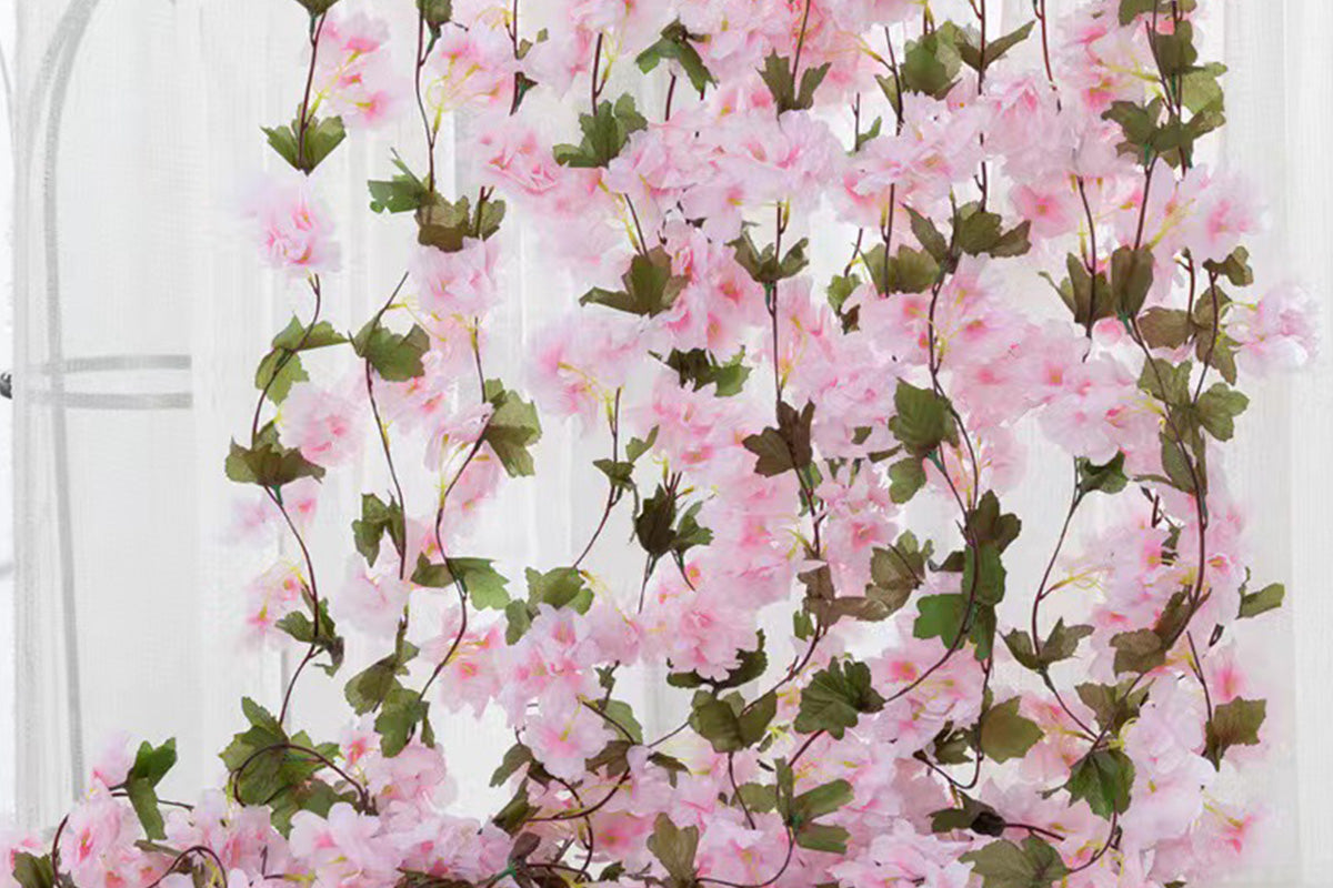 4Pcs Sakura Vine Artificial Silk Hanging Garland 2.3 m for Wedding and Home Decoration