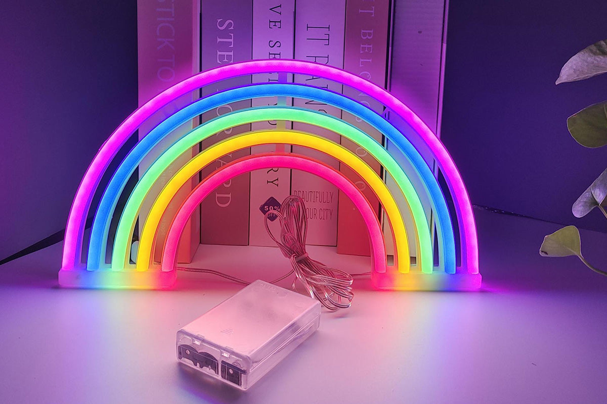 LED Cat Rainbow Neon Sign Lights Bedside Night Light Lamp Bedroom Wall Decoration