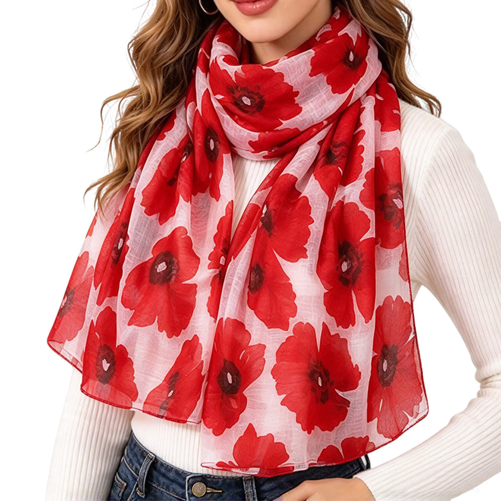 Vintage Floral Polyester Scarf Shawl for Travel and Sun Coverage