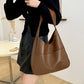 Solid Color PU Leather Shoulder Bag Large Capacity Tote Bag