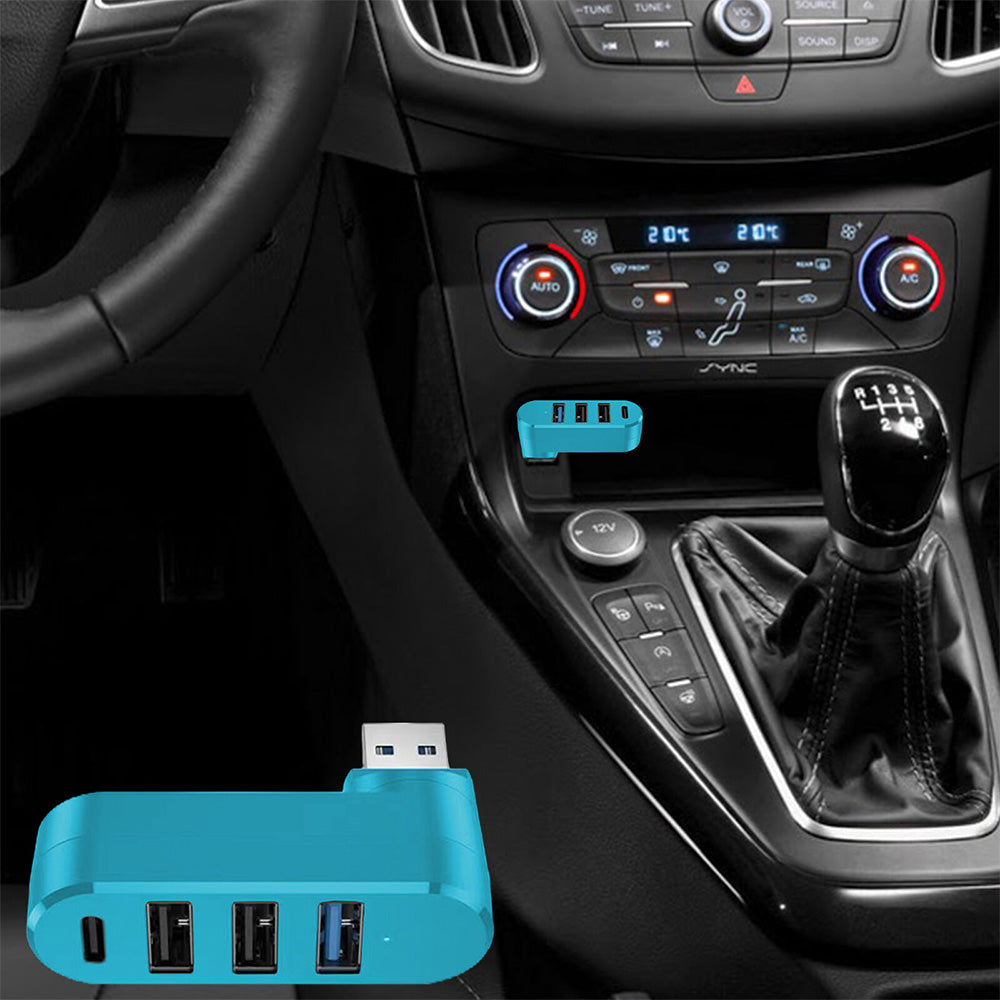 4-Port USB 3.0 Hub 180-Degree Rotating USB Splitter for Laptop Car