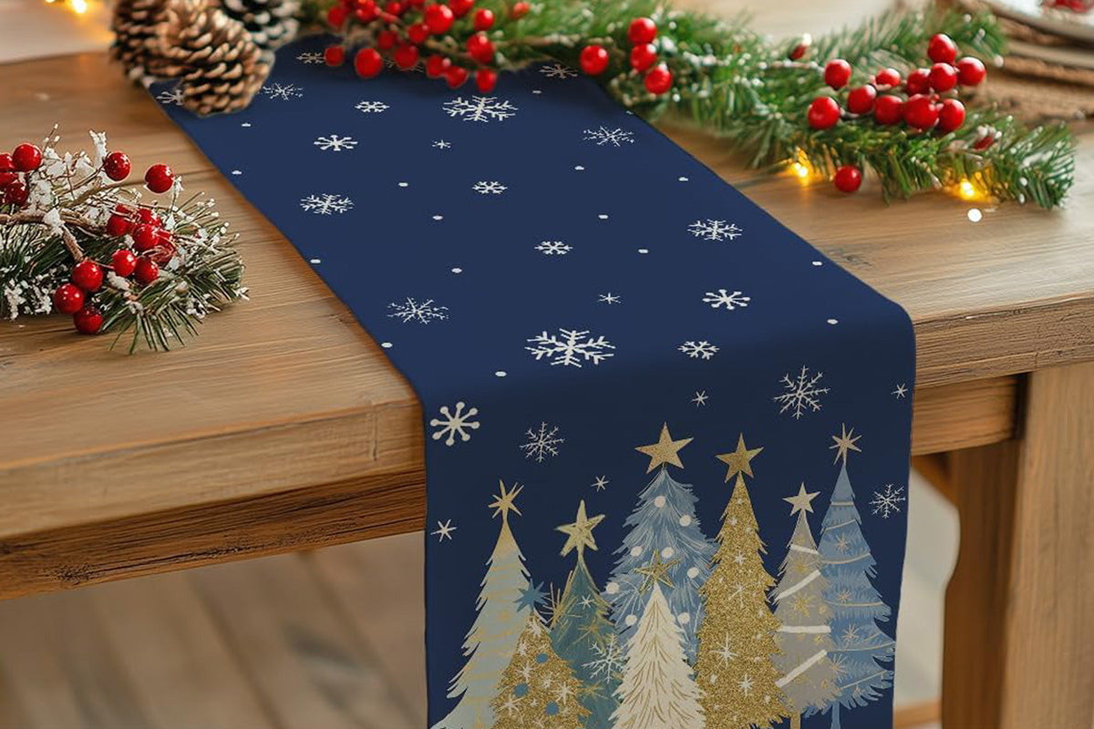 Christmas Table Runner Xmas Trees Tablecloth Cover For Kitchen Dinner Party