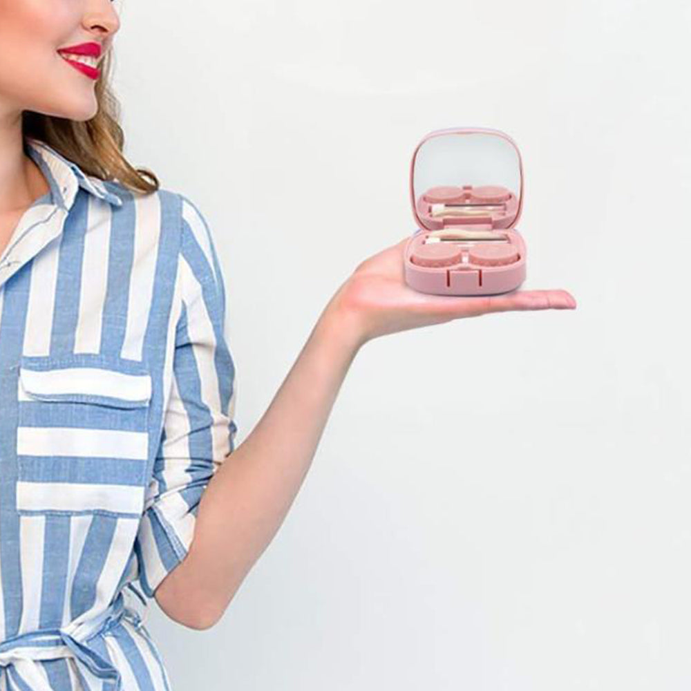Manual Contact Lens Cleaner Washer and Contact Lens Storage Case with Mirror