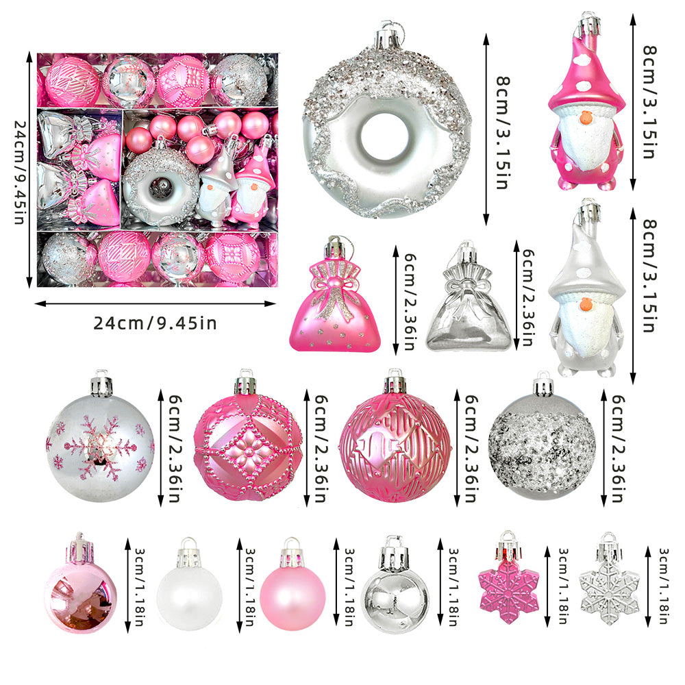 60 Piece Christmas Donut Santa Gnome Ball Hanging Ornament Set
