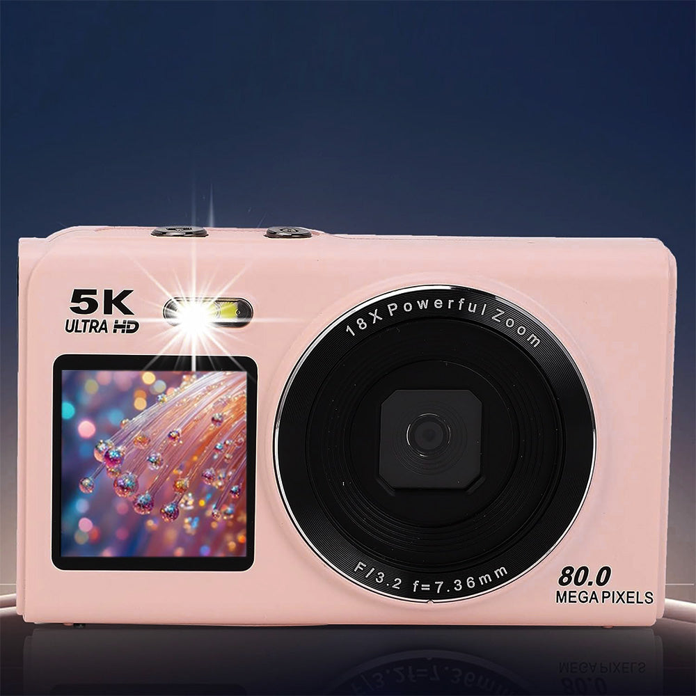 5K HD Dual Screen Digital Camera Point and Shoot Selfie Camera with LED Fill Light