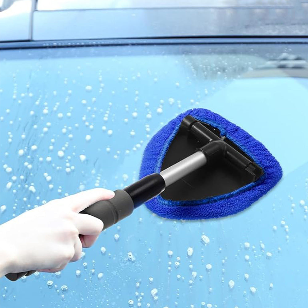 Car Windshield Cleaning Tool with Extendable Handle 4 Reusable Microfiber Pads