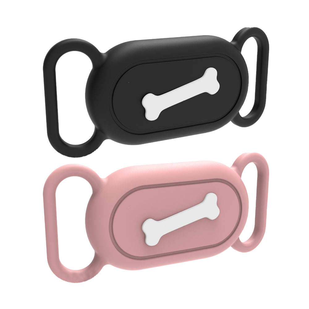 2Pcs Silicone Case Water-resistant Pet Collar Holder for Samsung Galaxy SmartTag2-Black and Pink