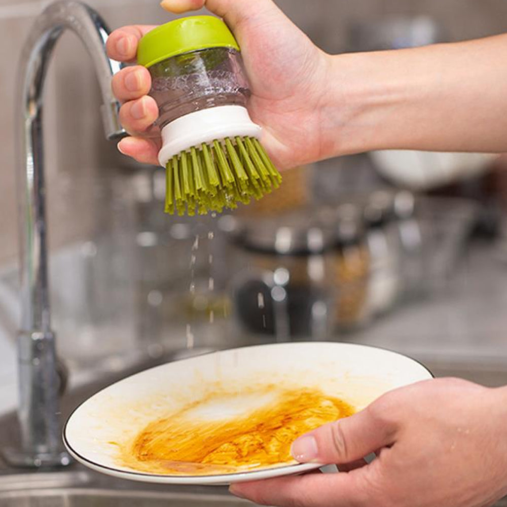 Dish Scrub Brush with Soap Dispenser Palm Scrub Washing Brush Pressing Cleaner