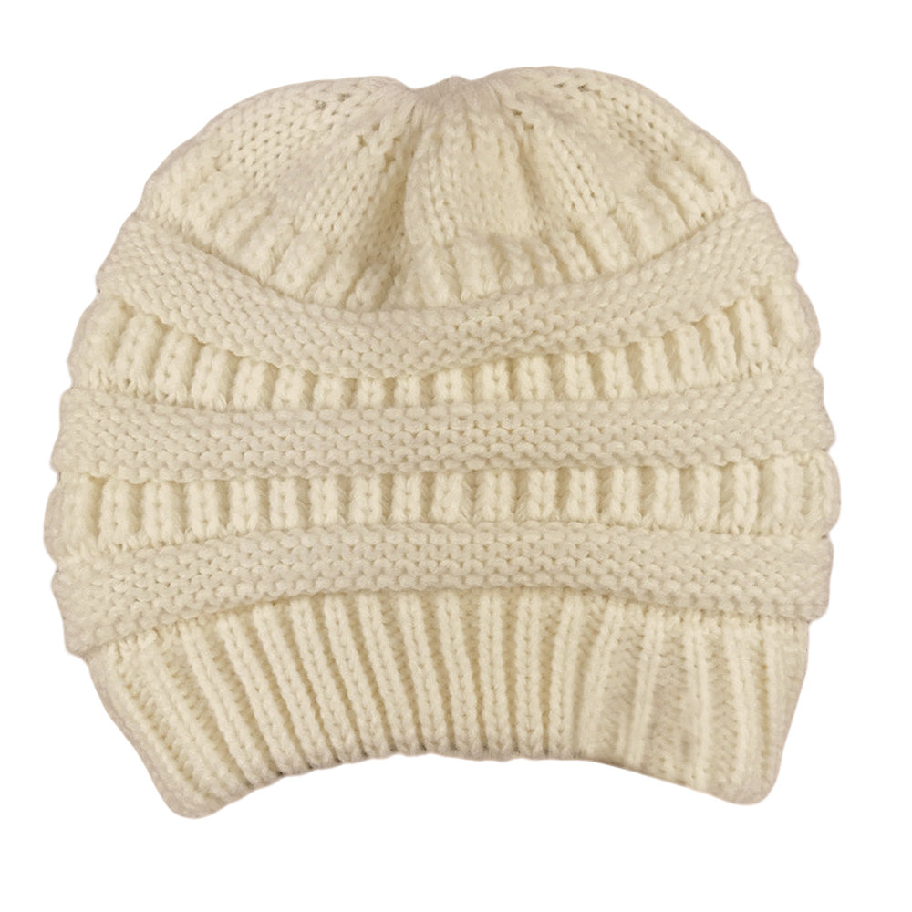 Women Girls Winter Cable Knit Ponytail Beanie High Bun Crochet Hat