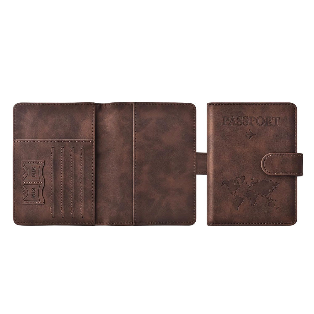 Passport Holder RFID Blocking Leather Cover Wallet With Closure For Travel Essentials