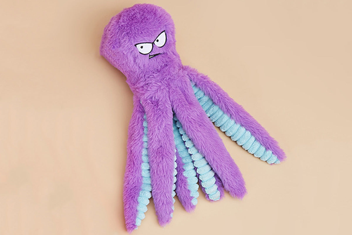 Interactive Plush Squeaky Dog Toy with Crinkle Tentacles for Medium & Large Dogs