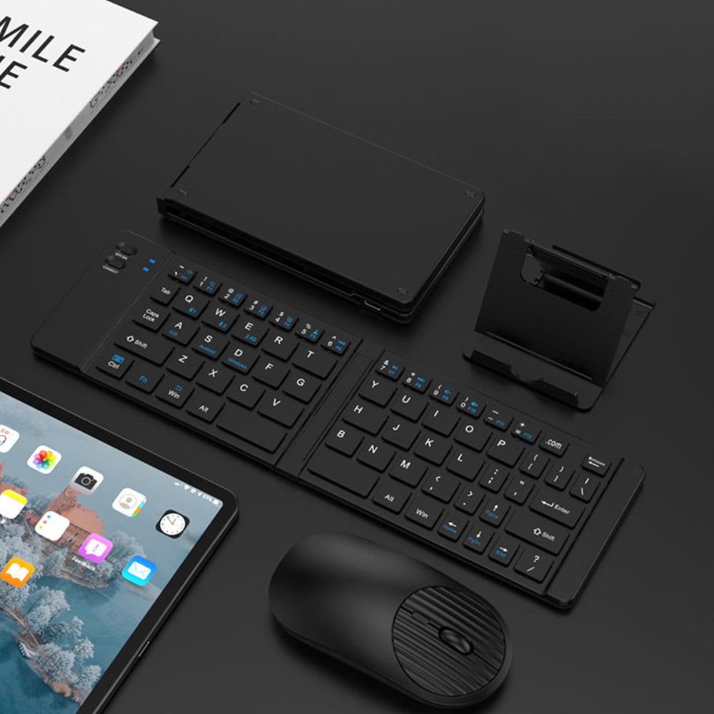 Foldable Wireless Keyboard Mouse Set Tri-Mode Bluetooth 2.4G Rechargeable