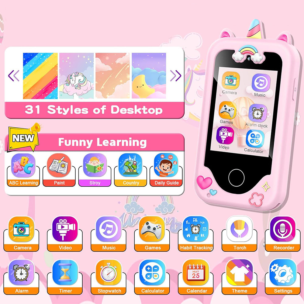 2.8Inch Touchscreen Kids Learning Play Toy Phone With Dual Camera Kids Smart Phone With 8G SD Card