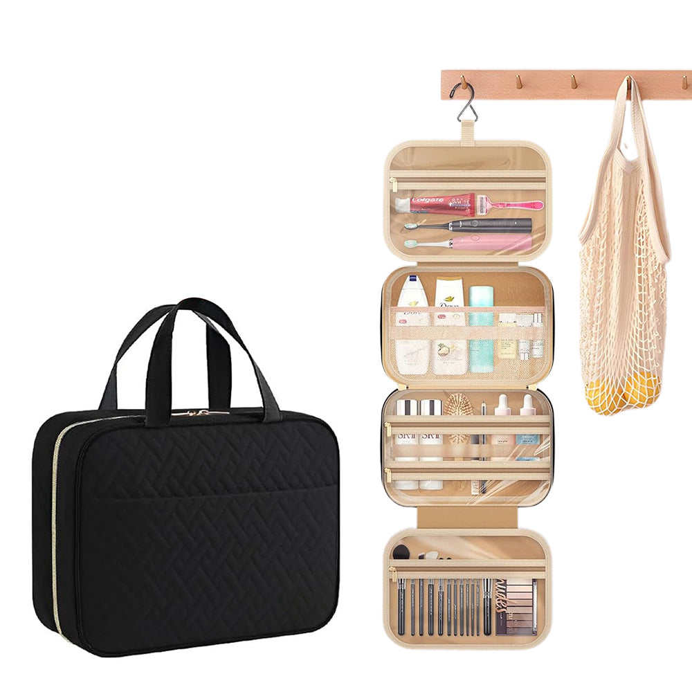 Travel Toiletry Bag with Waterproof Compartments and Hanging Hook