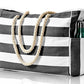 Large Zipper Beach Bags Striped Tote Bag For Travel Outdoor Vacation