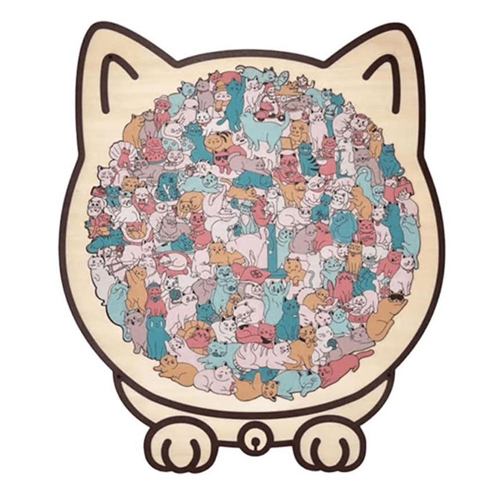 135 Pieces Colored Cat Shaped Wooden Jigsaw Puzzle With Stand For Cat Lovers