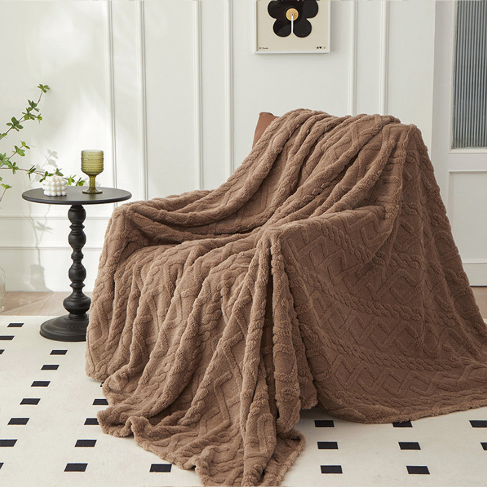 2Pcs Soft Warm Reversible Faux Long Plush Blanket