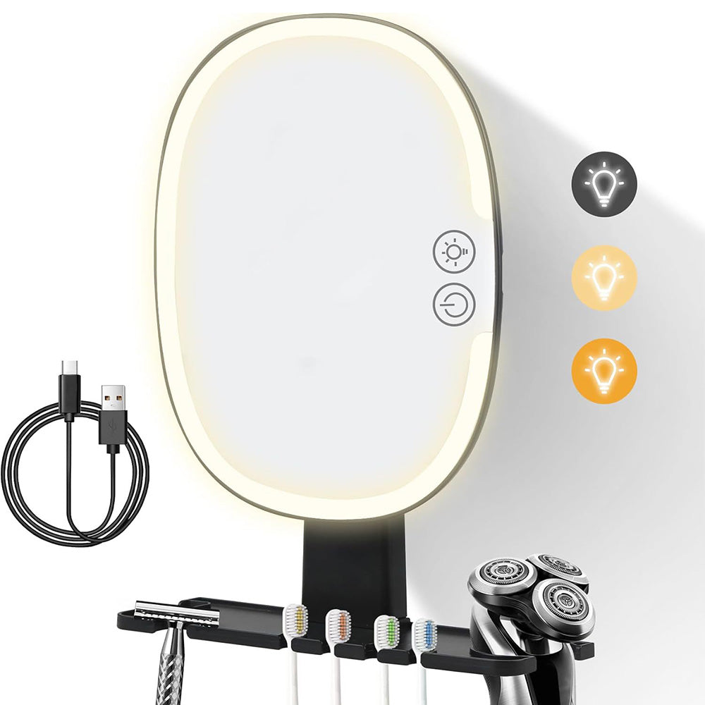 Bathroom Anti Fog Mirror with Lights Built In Shelf No Drilling Installation for Shower Room