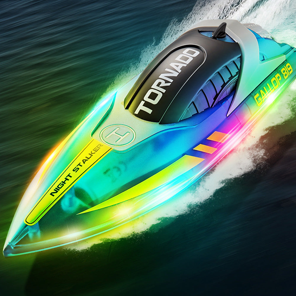 Rechargeable Water-resistant Remote Control Boat with Color LED Lights for Pool Lake