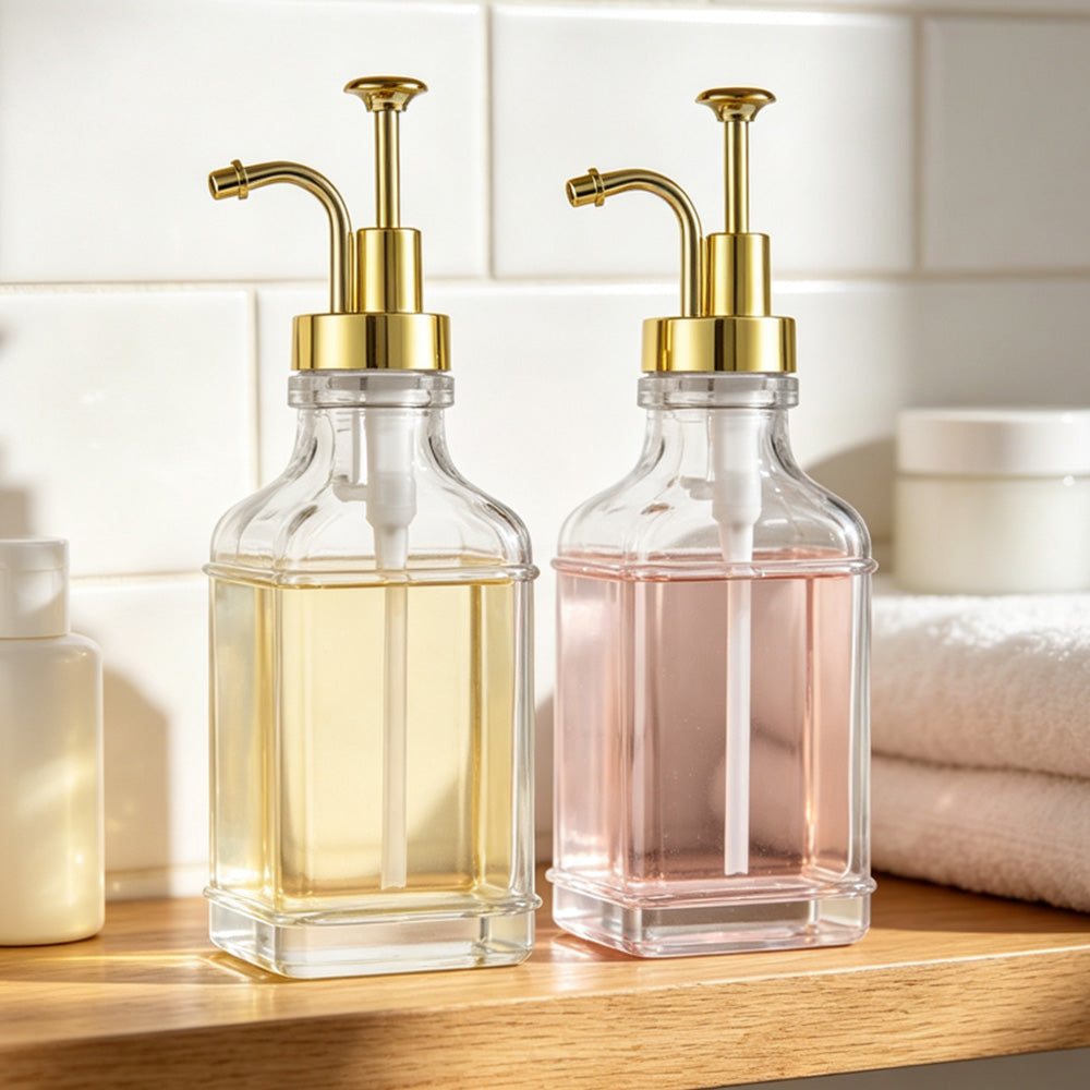 2 Pack 500ml Square Glass Syrup Soap Dispenser Bottles with Funnel