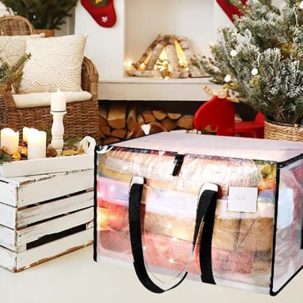 4Pcs 69x35x38CM Oversized Moving Bag with Reinforced Handles Transparent Heavy-Duty Storage Tote