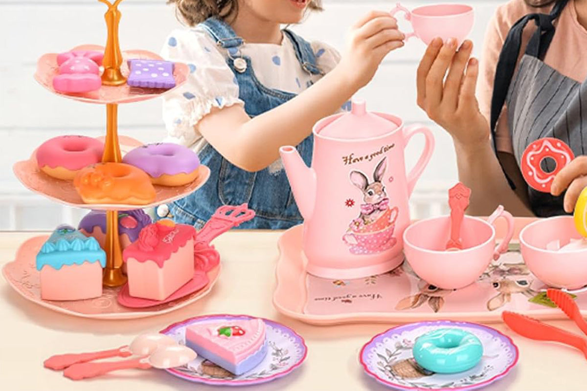 Pretend Play Tea Party Set with Dessert and Carrying Case for Role Play