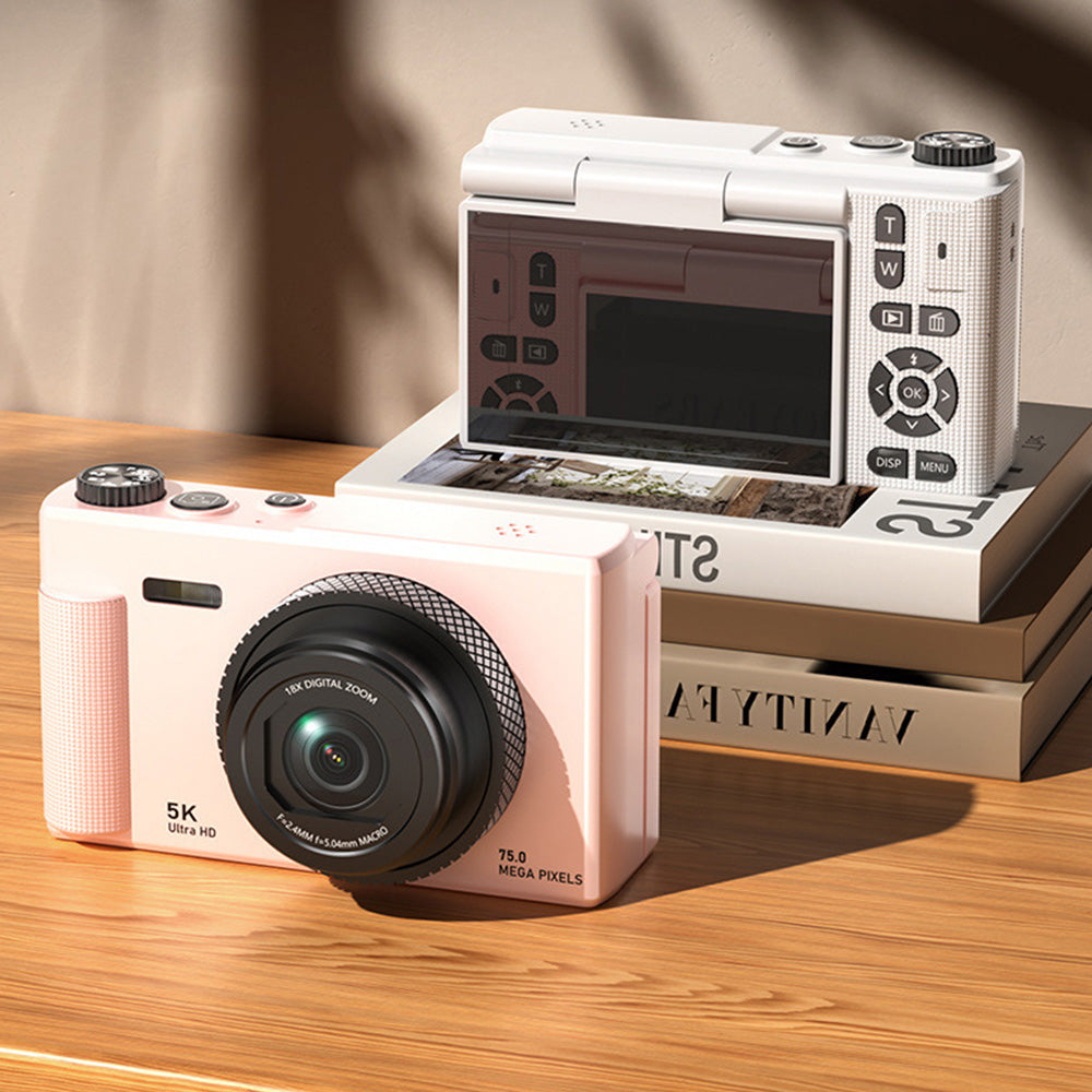 Digital Camera 5K 18X Zoom Flip Screen Video Camera with 64GB Memory Card