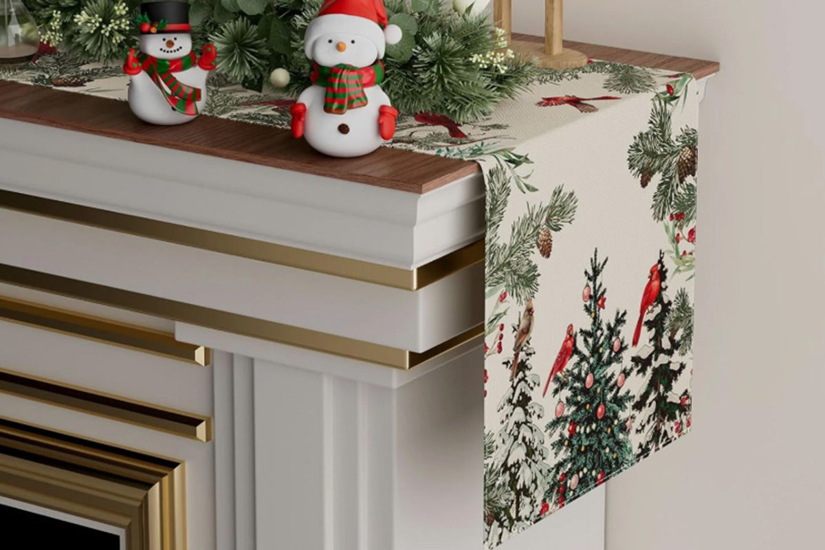 Linen Christmas Table Runner Long Farmhouse Holiday Home Kitchen Table Decorations