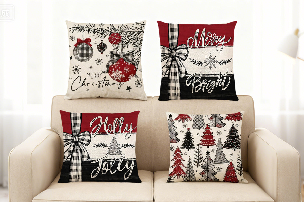 Set of 4 Christmas Pillow Covers Decorative Throw Pillow Covers for Sofa