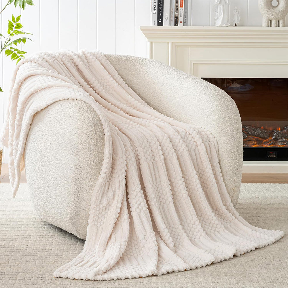 Soft Fluffy Fleece Throw Blanket for Sofa Couch Bed Living Room All Season Cozy-Beige