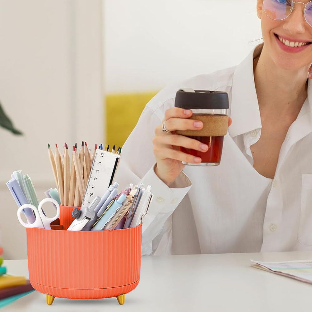 360 Degree Rotating Desk Pen Organizer with 5 Compartments