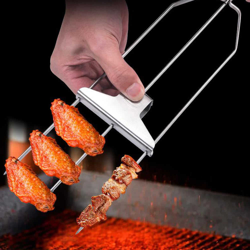 2Pcs 3-Way Stainless Steel Grilling Sticks for BBQ Kebab