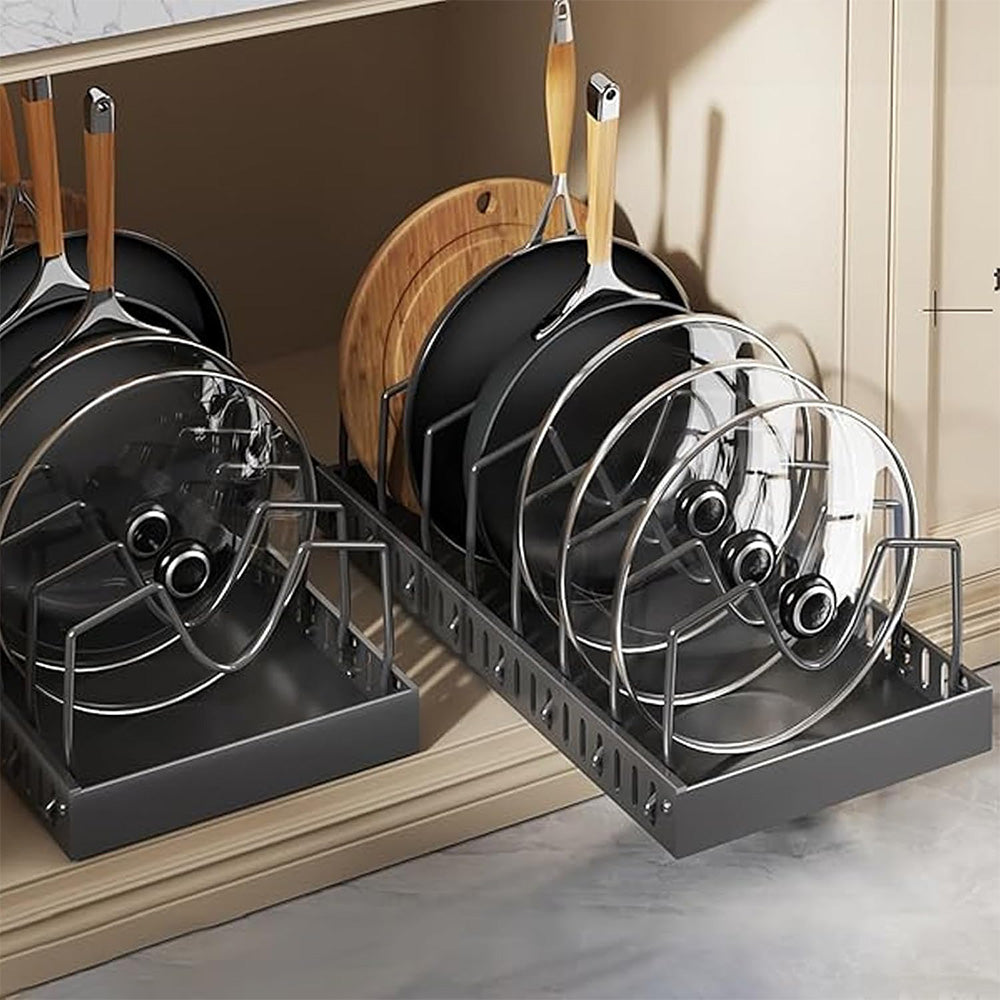 Pots and Pans Organizer Slide Out inside Cabinet Storage for Pot Lid Bakeware
