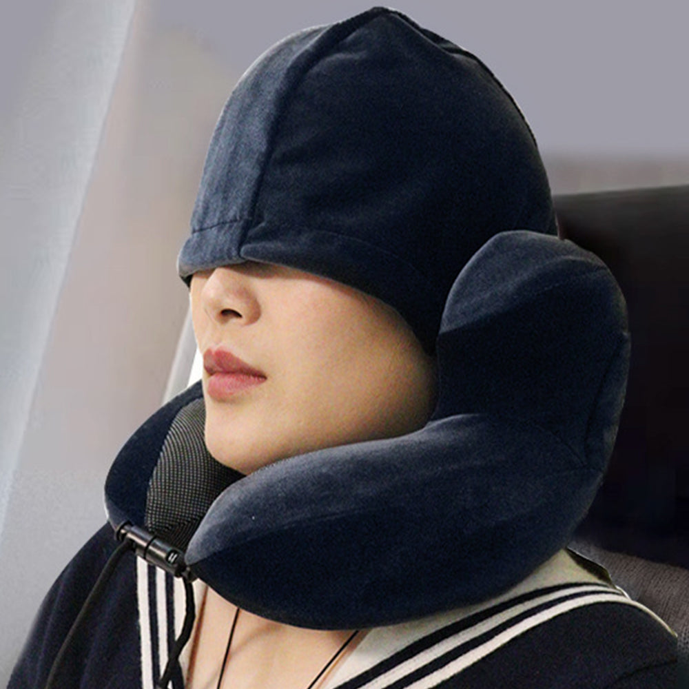 Travel U-Shape Memory Foam Neck Pillow with Noise Reduction Earmuffs Blackout Hat