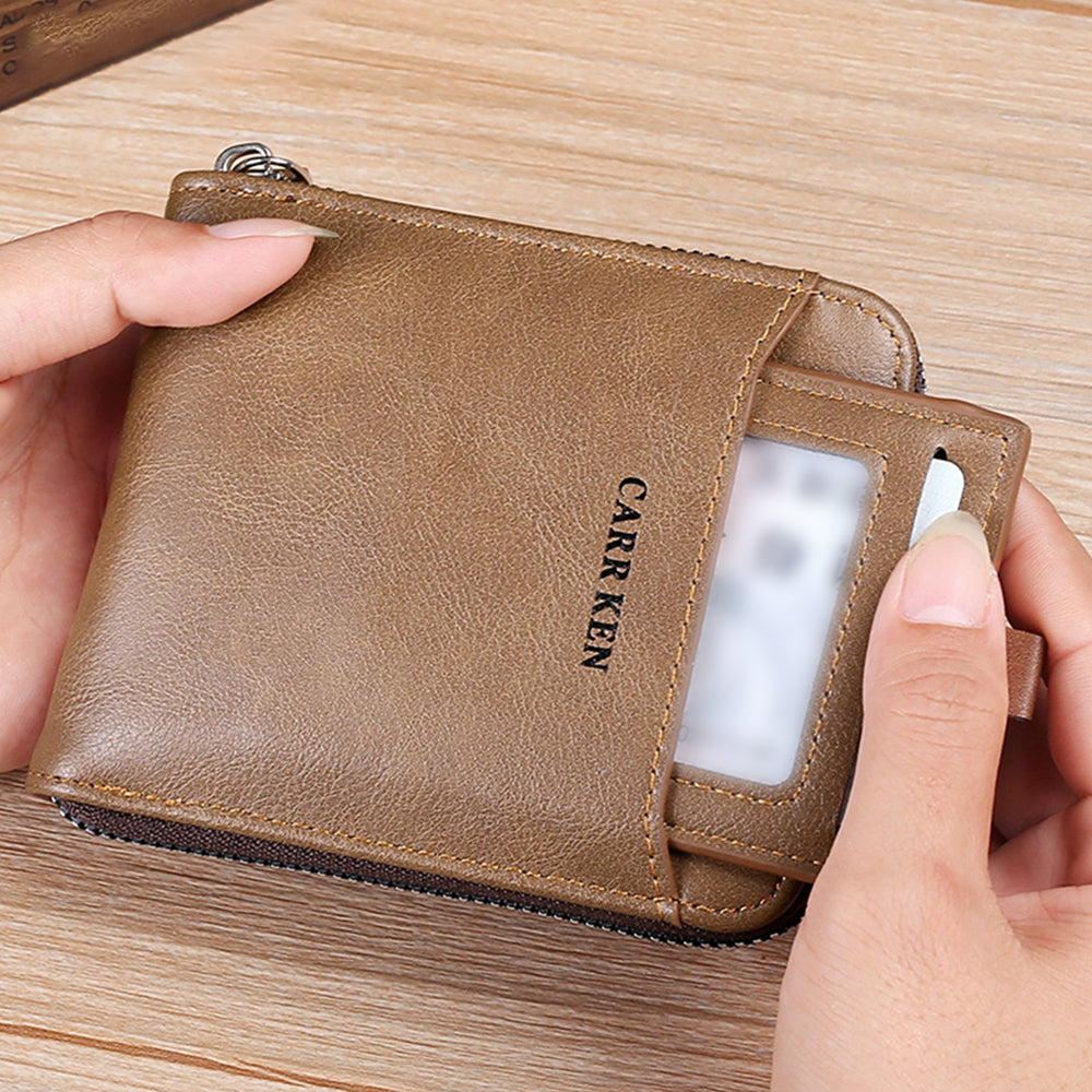 Men RFID Blocking PU Zipper Bifold Wallet Credit Card ID Holder