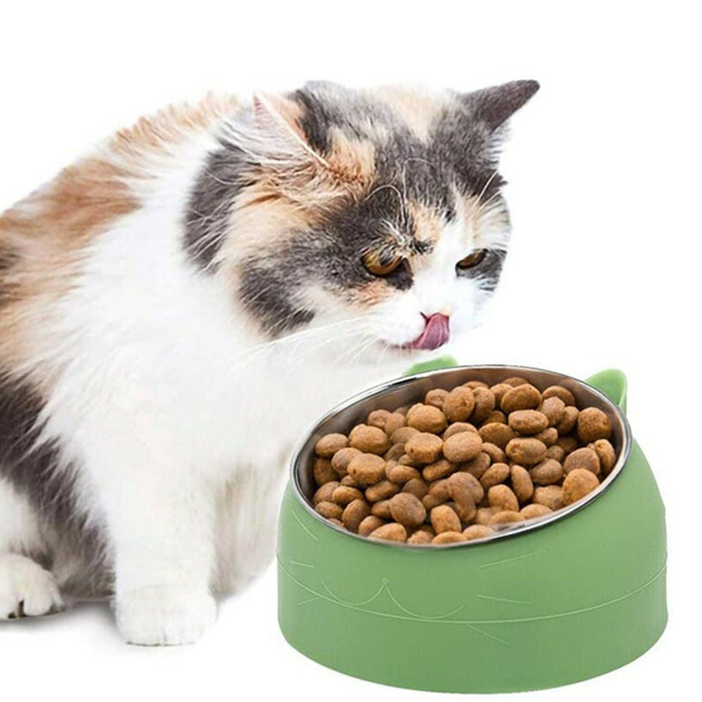 400ml Stainless Steel Tilted Pet Bowl Non-Slip Raised Feeder for Cats and Dogs