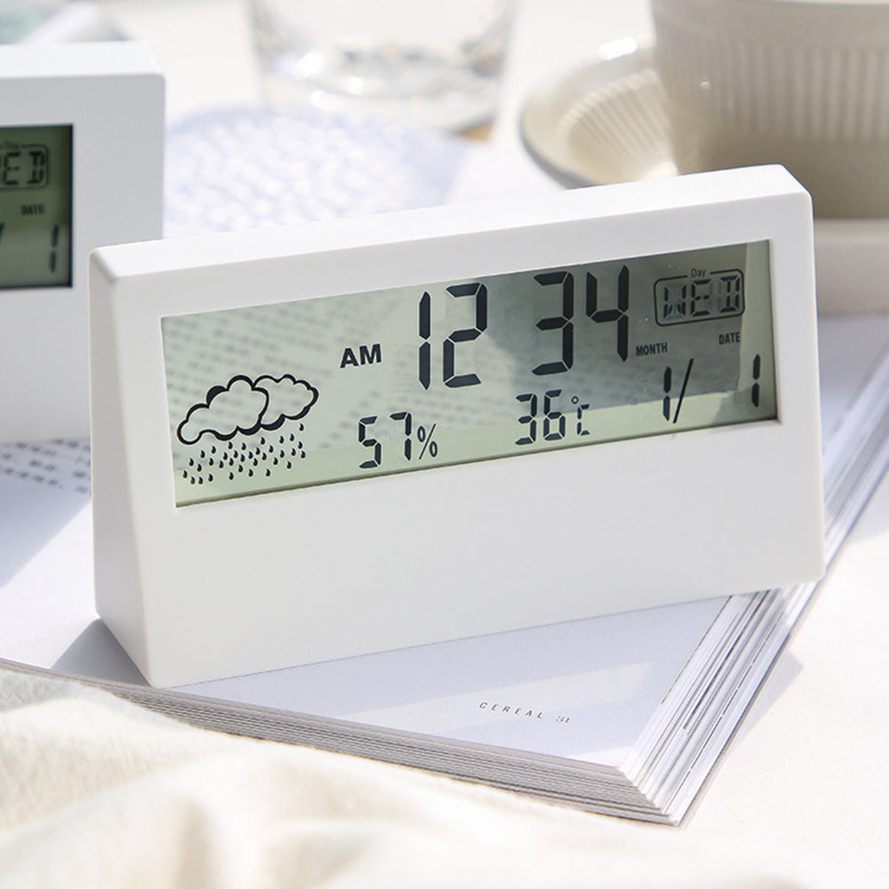 Digital Desktop Clock with Temperature Humidity Display-Opaque (with light)